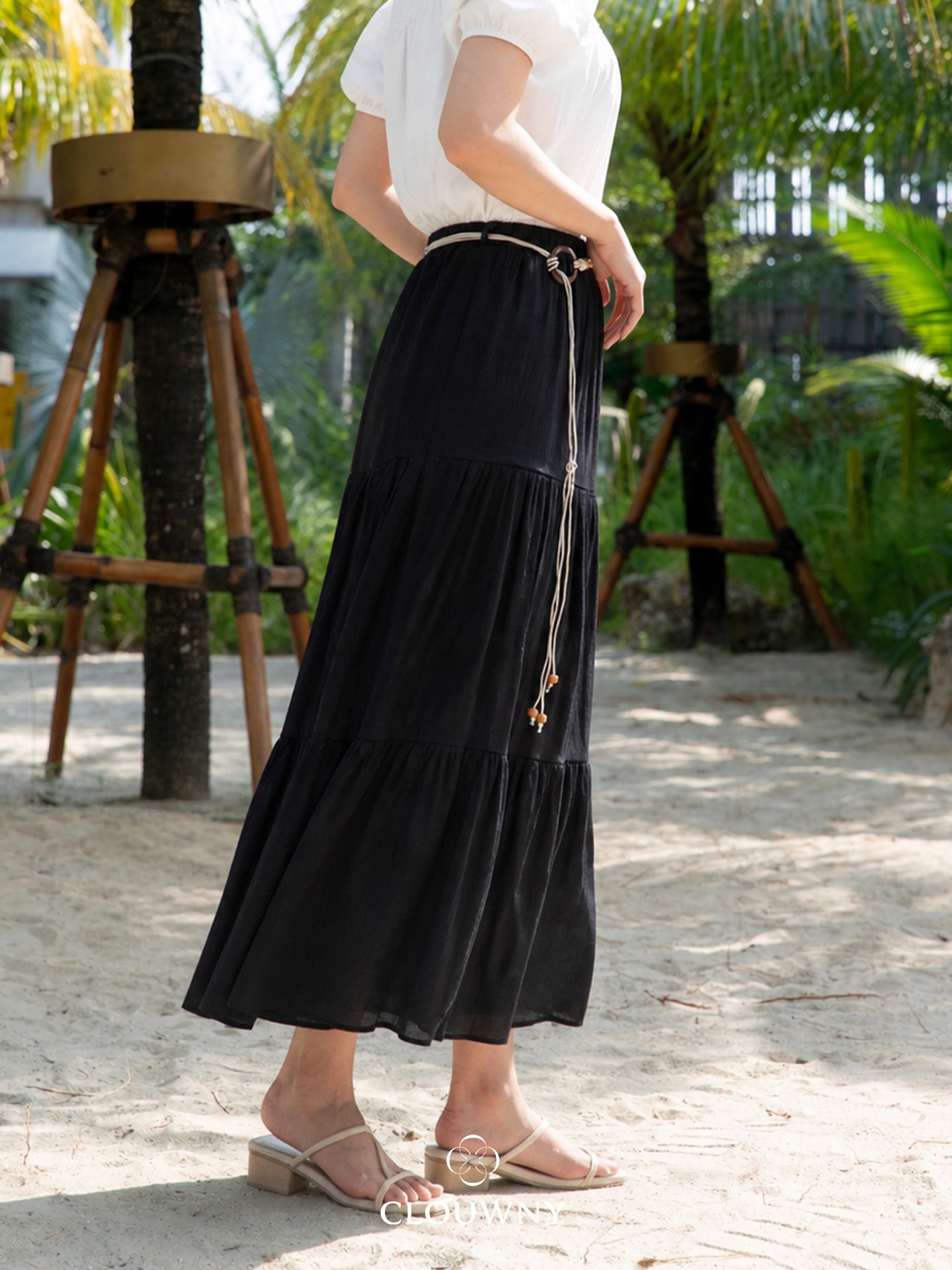 Summer Maxi Linen Skirt - Black